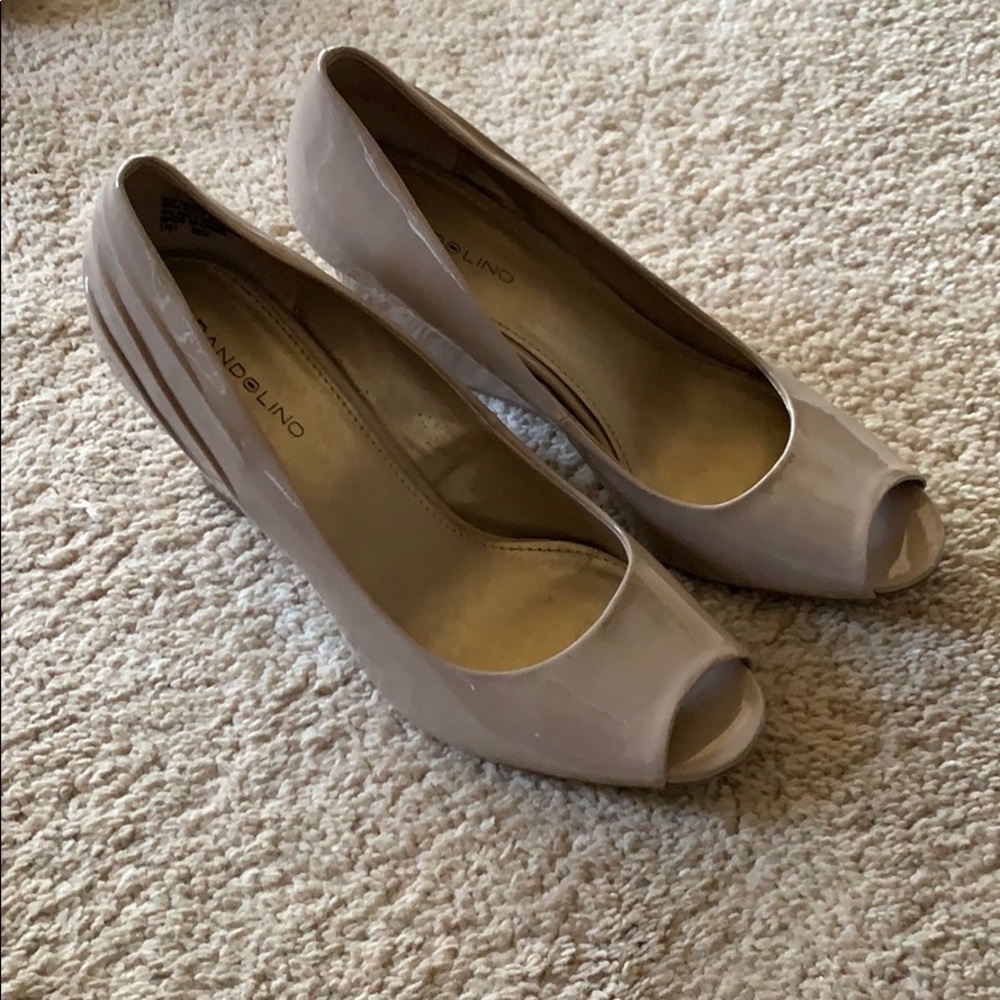 Beige peep toed wedges